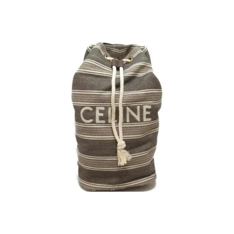 CELINE Canvas Backpack Women's Gray/Brown-0