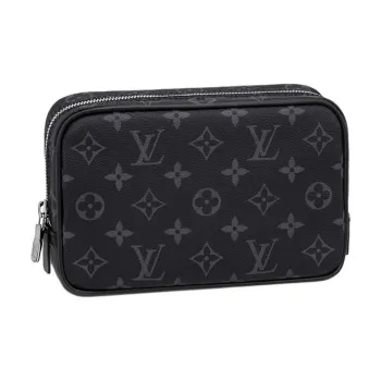 LOUIS VUITTON Coated Canvas With Leather Trim Toiletry Bag Trumpets Men's Black