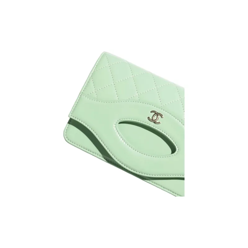 CHANEL Sheepskin One Shoulder Crossbody Clutch Women's Light Green-5