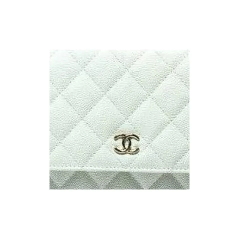 CHANEL WOC Embossed Grain Cow Leather Wallet On Chain Shoulder Bag, Crossbody Bag Mini Women's White-3