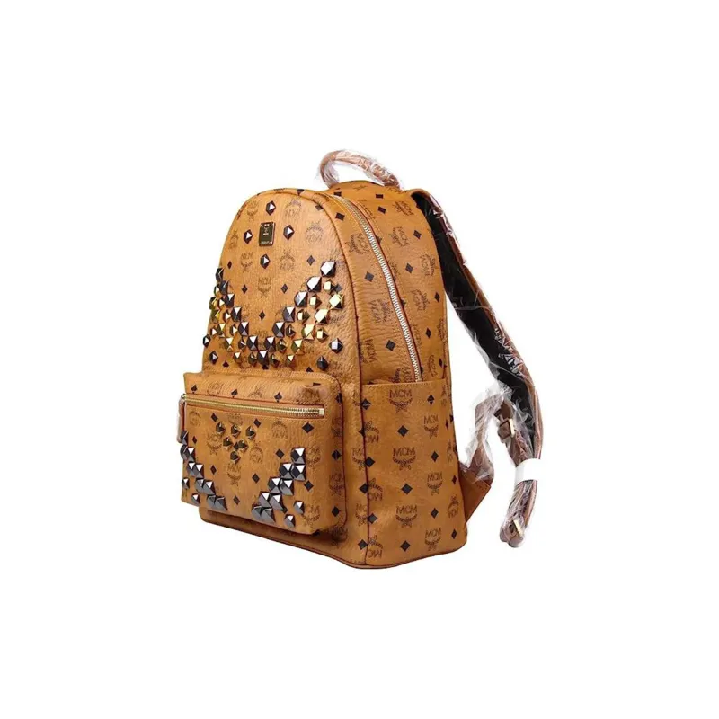 MCM Stark Backpack Visetos M Studs Medium Cognac-2