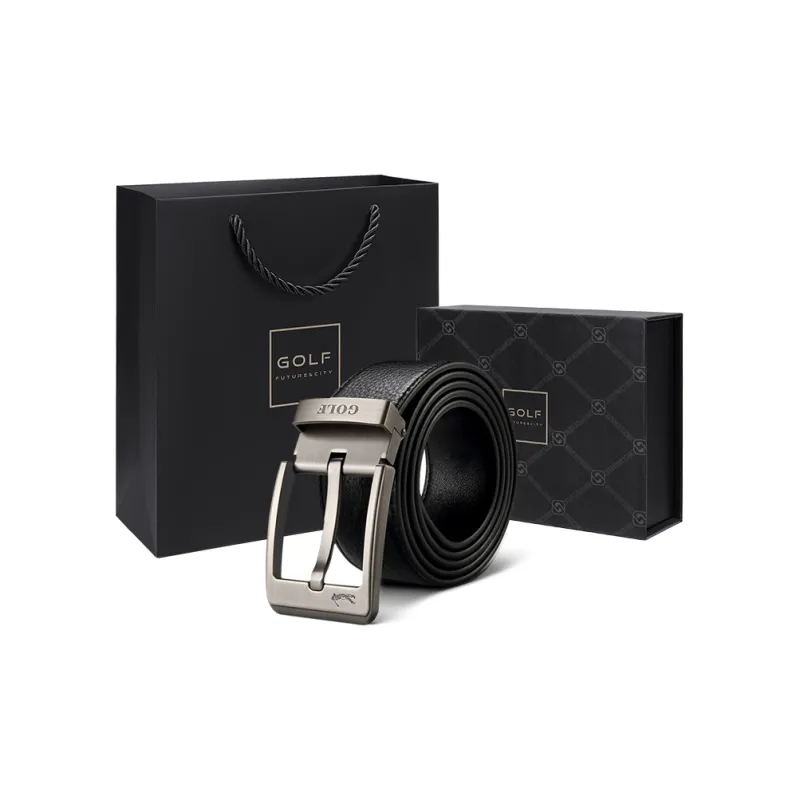GOLF Top Grain Cow Leather Pin Buckle Belt Men's Black 3.8cm-6