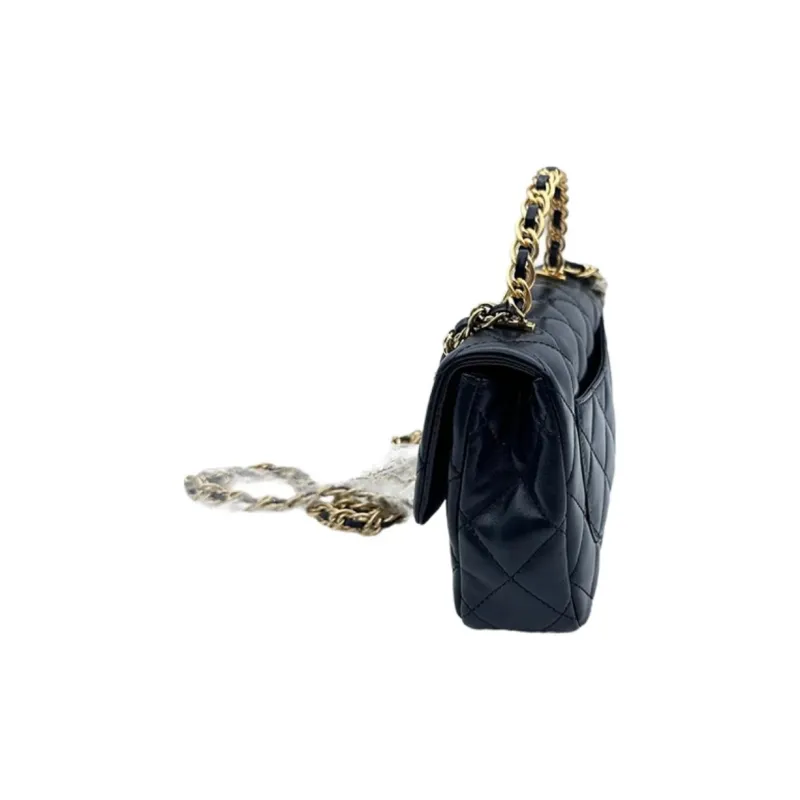 CHANEL Bright Lambskin Flap Bag, Shoulder Bag, Crossbody Bag, Handbag Trumpets Women's Dark Blue-1