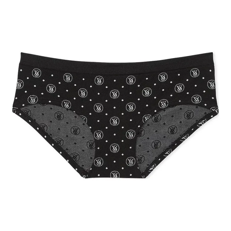 Victoria's Secret Seamless Lace-Trim Hiphugger BPPS Panty Underpants Women's 1 Pack Black Print-0