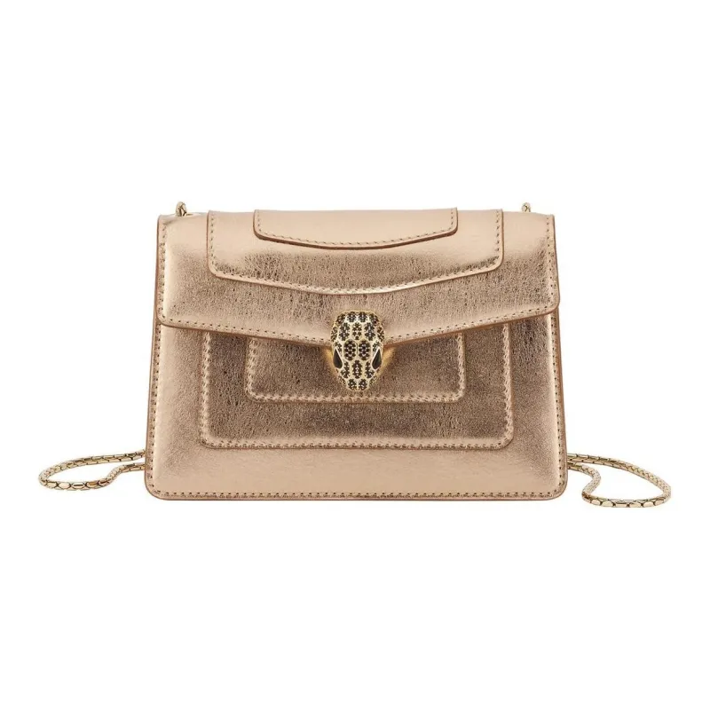 BVLGARI Serpenti Forever Series Calfskin Crossbody Bag Shoulder Bag Women's Light Gold-0
