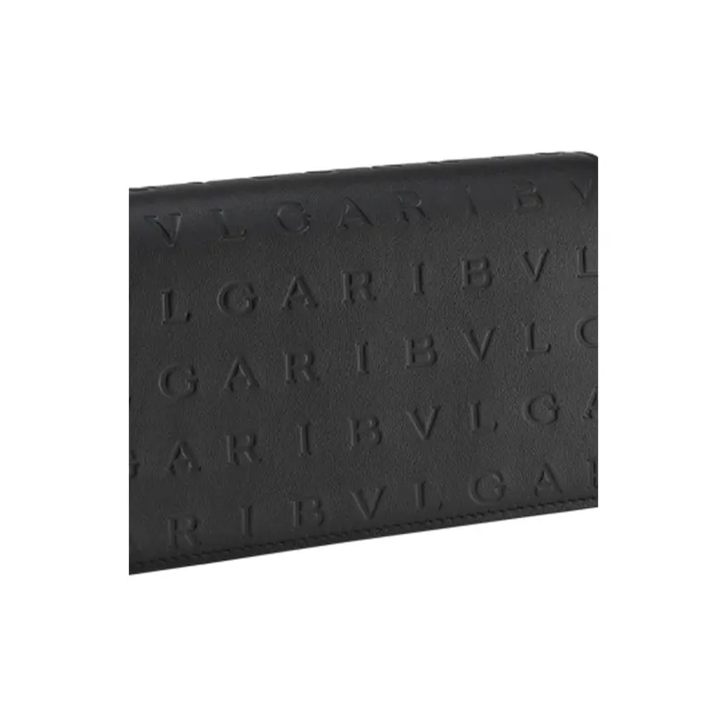 BVLGARI Logo Calfskin Wallet Shoulder Bag Crossbody Bag Women's Black-4
