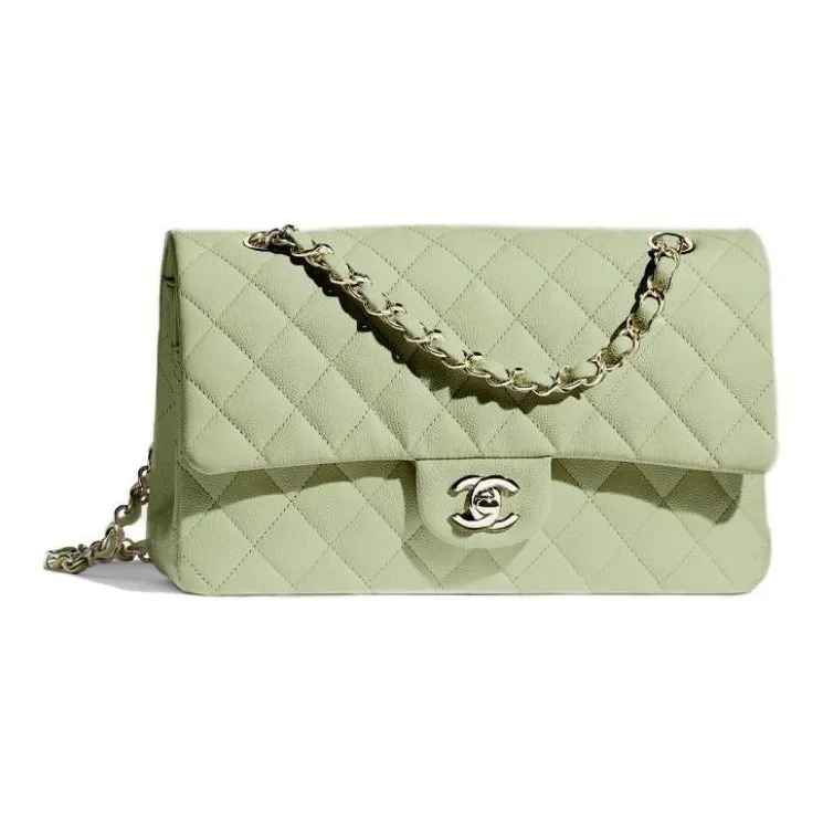 CHANEL Litchi Cow Leather Mouth Cover Bag, Crossbody Bags, Shoulder Bags Medium Size Women's Fruit Green-0