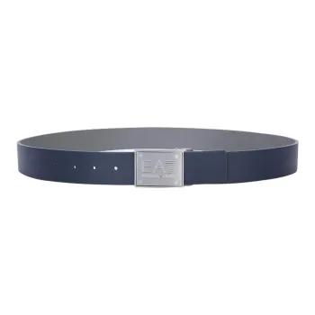 EMPORIO ARMANI Logo Design Leather Belts Unisex Navy Blue Width 3.8cm