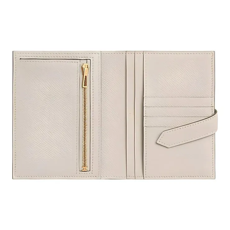 HERMES Bearn Epsom Calfskin Wallet Unisex Chalk White-1