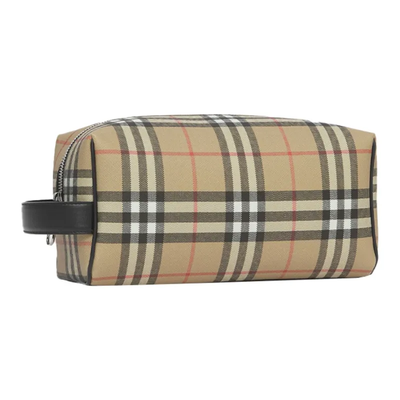 Burberry Vintage Cotton Calfskin Polyurethane Clutch Travel Bag Storage Bag Unisex Archive Beige-1