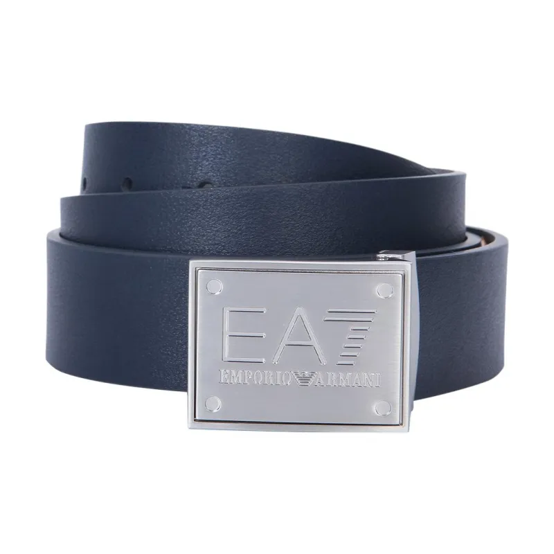EMPORIO ARMANI Logo Design Leather Belts Unisex Navy Blue Width 3.8cm-1