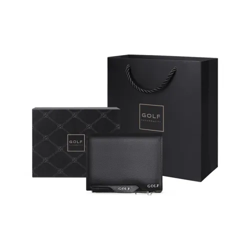 GOLF Top Grain Cow Leather Genuine Leather Speeding Certificate Bag Card Holder Wallet Small Size Men's Black