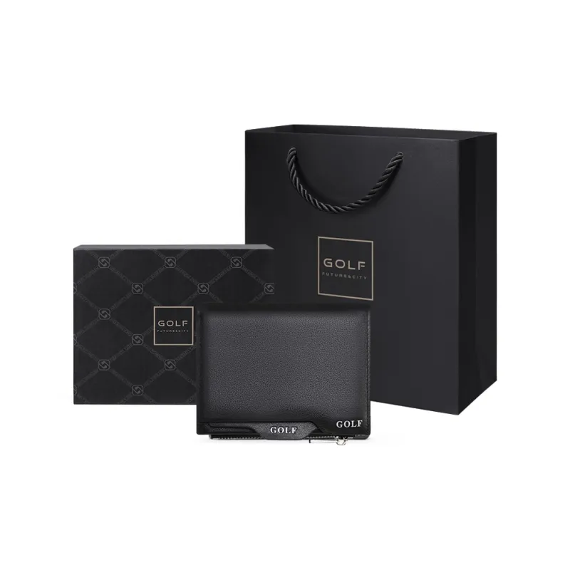 GOLF Top Grain Cow Leather, Genuine Leather Driver's License Case, Card Holder, Wallet Trumpets Men's Black-6