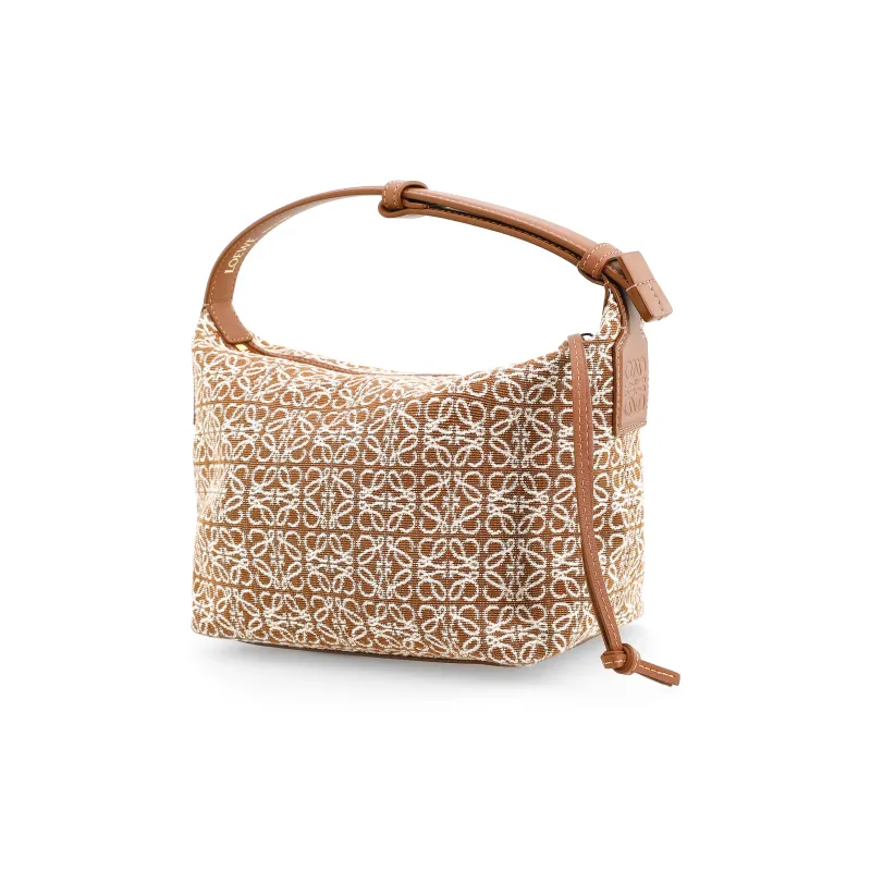 LOEWE Small Cubi Bag In Anagram Jacquard And Calfskin Tan/Pecan-3