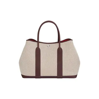 HERMES Garden Party Canvas With Leather One Shoulder Handbags Regular Women's Eggplant Purple/Saddle Red