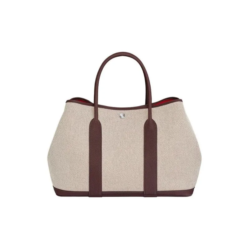 HERMES Garden Party Canvas With Leather One Shoulder Handbags Regular Women's Eggplant Purple/Saddle Red-0