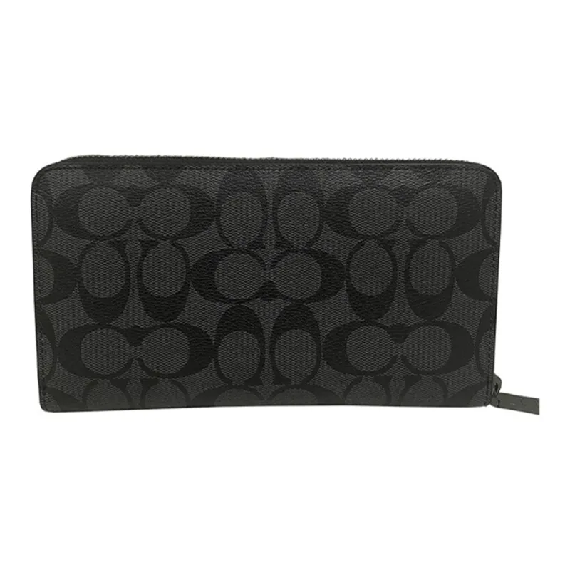 COACH Accordion Zip Leather Wallet Small Size Men's Black-1