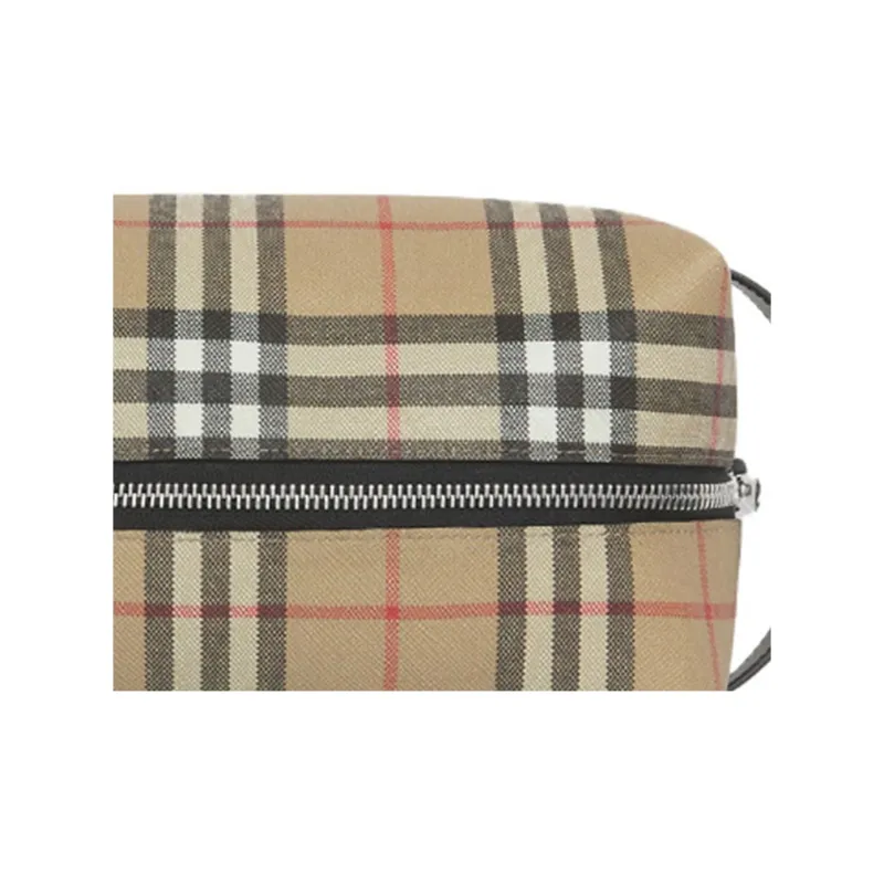 Burberry Vintage Cotton Calfskin Polyurethane Clutch Travel Bag Storage Bag Unisex Archive Beige-4
