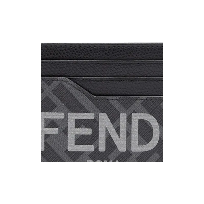 FENDI ROMA Calfskin Card Holder Men's Black & Gray-4