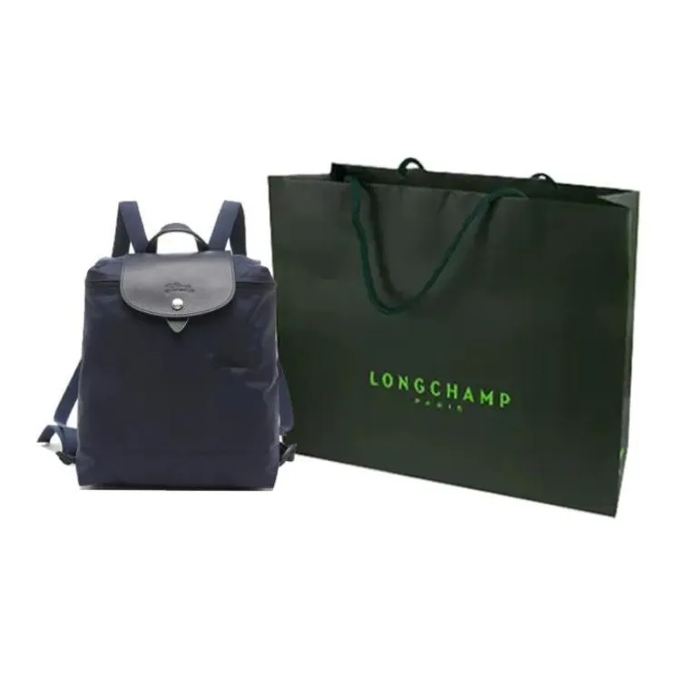 LONGCHAMP Le Pliage Green Recycled Canvas With Leather Trim Backpack Women's Marine Blue-6