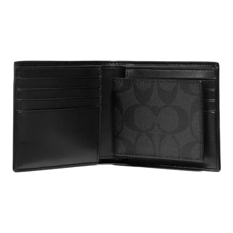 COACH 3 IN 1 Wallet Iconic Canvas Wallet Mini Men's Charcoal Gray & Denim Blue & Chalk White-1