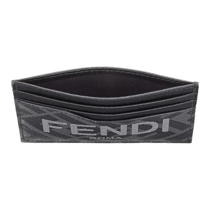 FENDI ROMA Calfskin Card Holder Men's Black & Gray-3