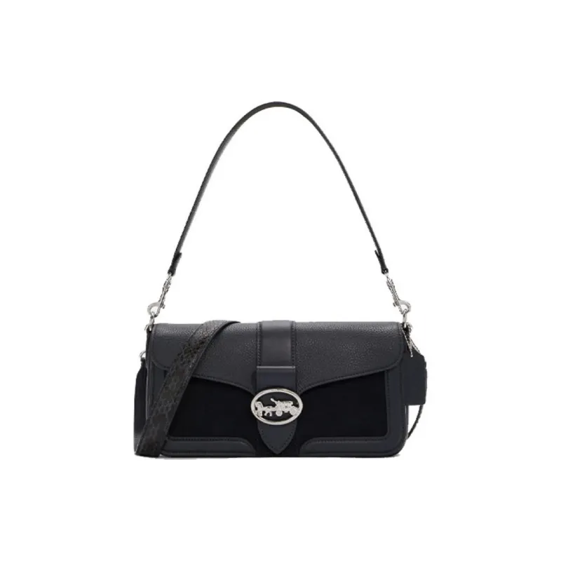 COACH Georgie Litchi Grain Leather Shoulder Bag, Crossbody Bag Tubas Women's Midnight Blue-0