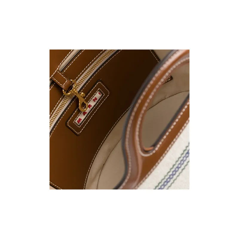 MARNI Logo Detailed Striped Tote Bag-2
