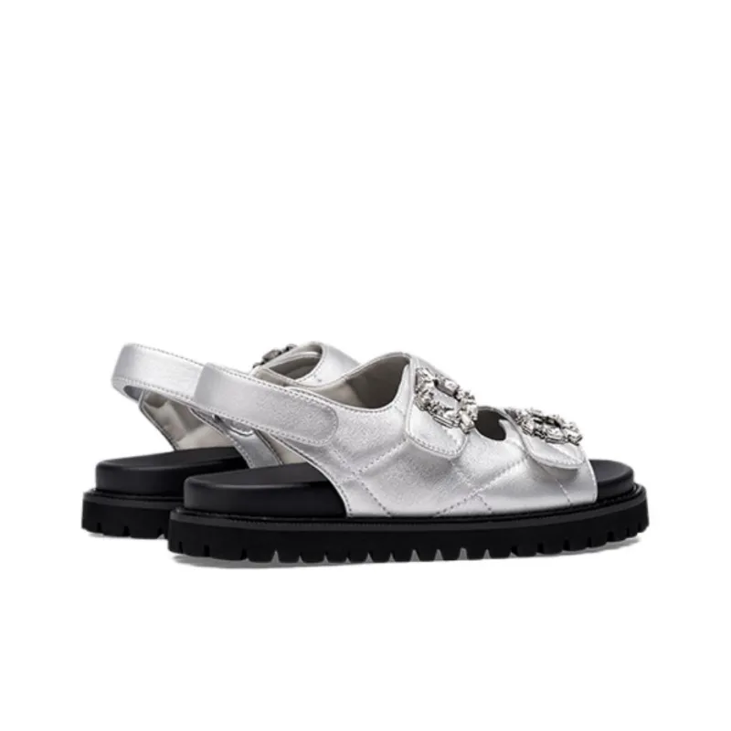ZSAZSAZSU Beach Sandals Women's Silver-3