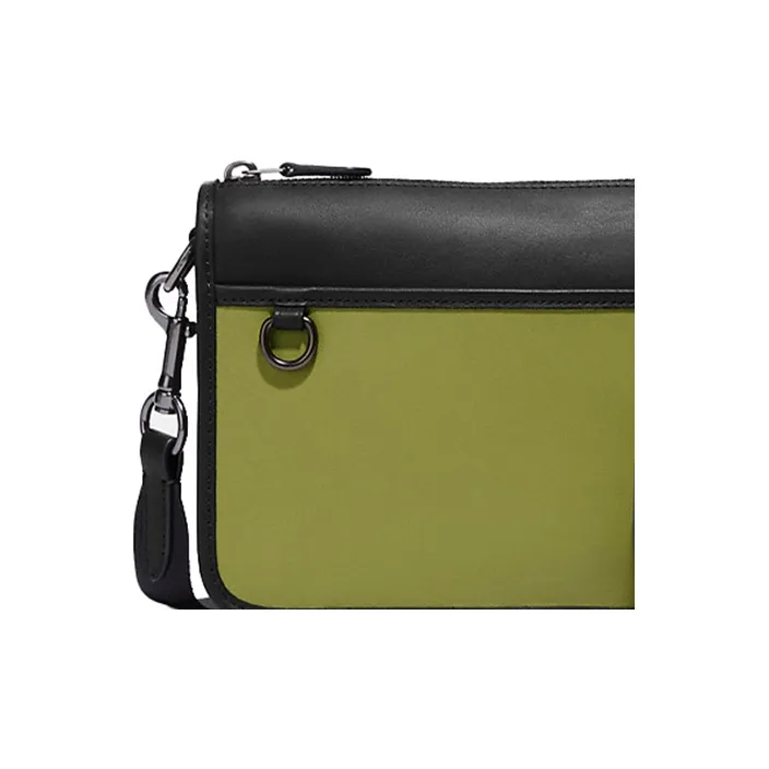 COACH Heritage Cow Leather Combo Bag Crossbody Bag Medium Size Unisex Black & Green & Blue-4