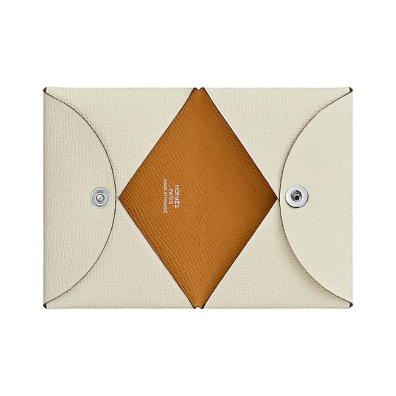HERMES Calvi Cow Leather Wallet Coin Purse Card Holder Women's White/Sesame-1