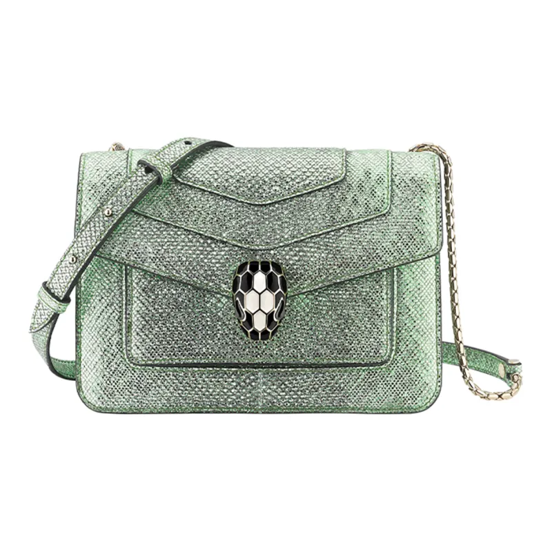 BVLGARI Calfskin Water Snake Skin One Shoulder Handbag Women's Mint Metallic-0
