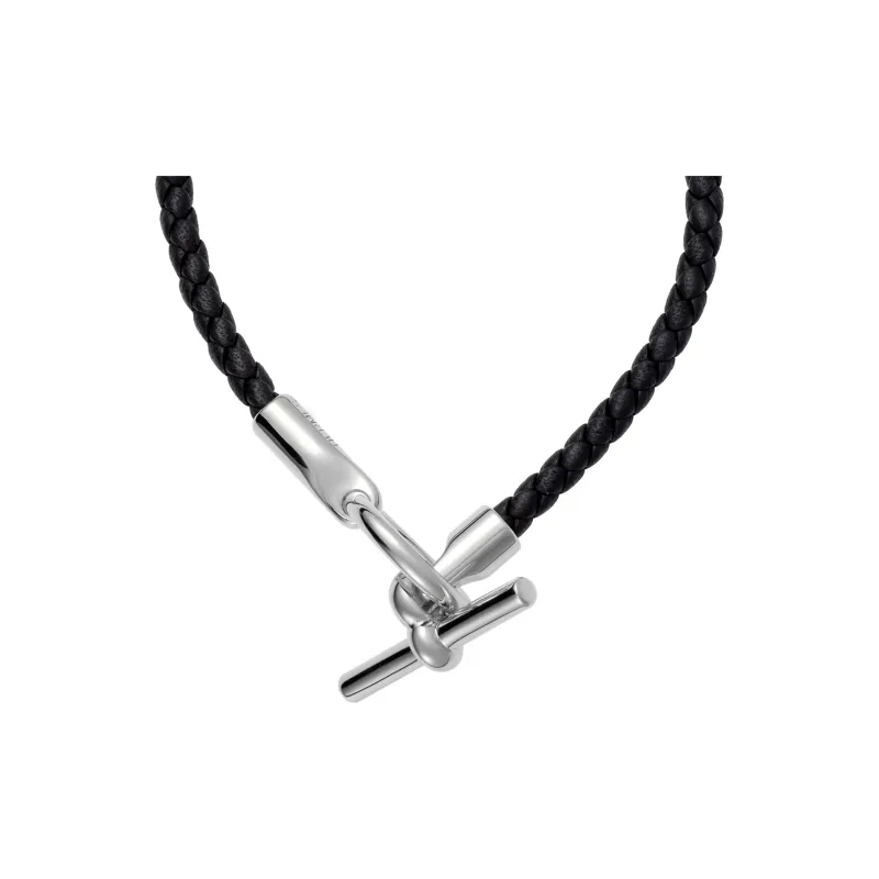 HERMES Woven Leather Bangles Men's Black-0