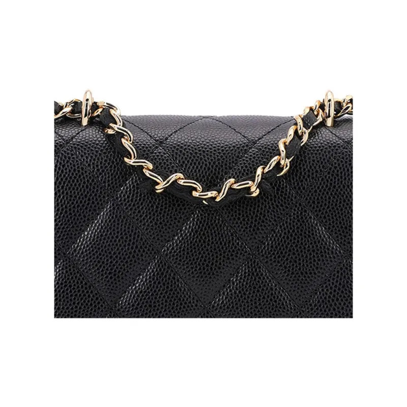 CHANEL WOC Grain Embossed Litchi Grain Calfskin Crossbody Bags Trumpets Women's Black-6