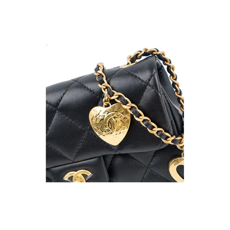 CHANEL 22BFW Sheepskin Shoulder Bag, Crossbody Bag Mini Women's Black-3