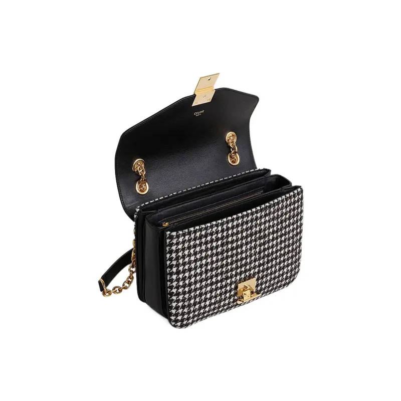 CELINE Twill Velvet With Shimmering Calfskin Crossbody Bag Shoulder Bag Women's Black-3