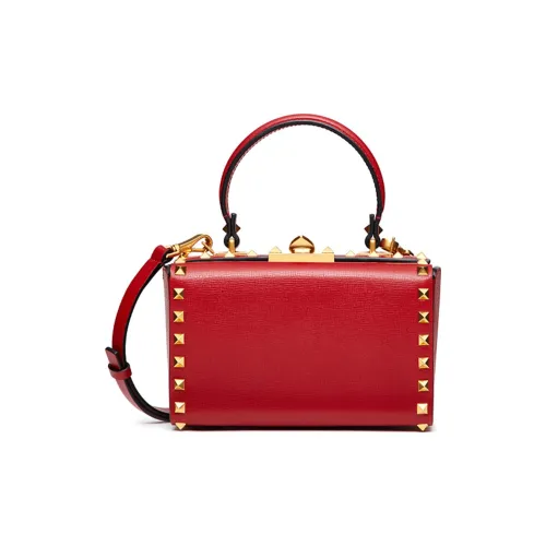 Valentino ROCKSTUD ALCOVE Calfskin Box Bag Shoulder Bag Crossbody Bag Handbag Small Size Women's Red