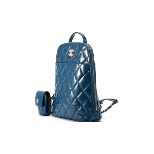 CHANEL Shiny Cow Leather 2-in-1 Earphone Case Backpack Women's Blue