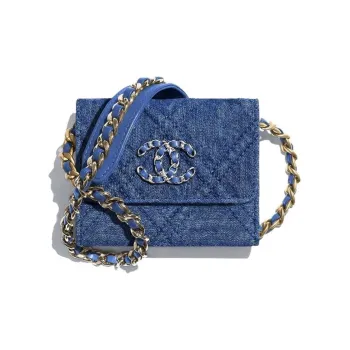 CHANEL Denim One Shoulder Crossbody Coin Purse Unisex Blue