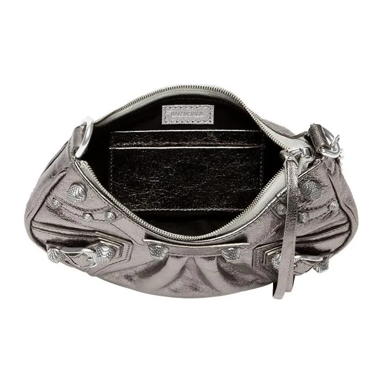 Balenciaga Cow Leather Biker Bag, Dumpling Bag, Crossbody Bag Mini Women's Silver-3
