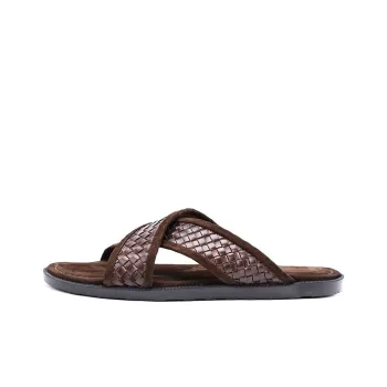 Brounvanm Woven Abrasion Resistant Slip Resistant Slide Slippers Men's Brown