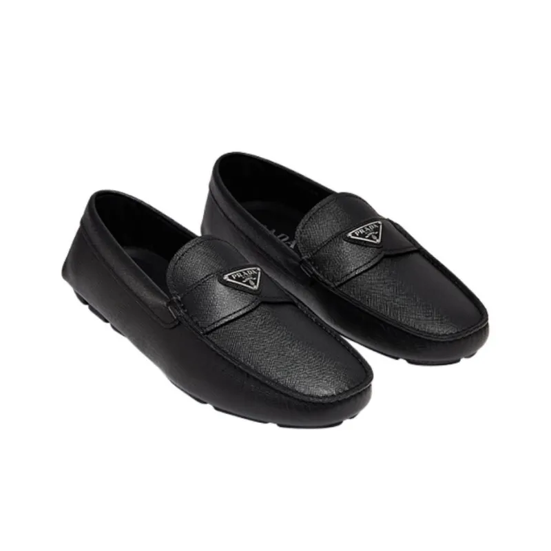 PRADA Triangle-logo Leather Loafers-2