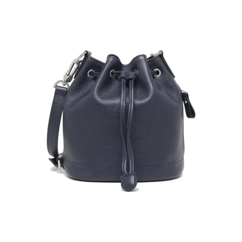 LONGCHAMP Le Foulonné Cow Leather Bucket Bags Crossbody Bag, Shoulder Bag Medium Size Women's Marine Blue-0
