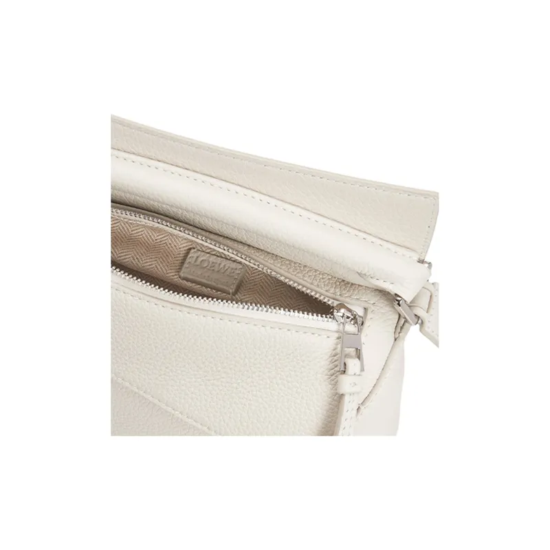 LOEWE Puzzle Soft Grain Calfskin Puzzle Bag, Shoulder Bag, Crossbody Bag, Handbag Mini Women's White-5