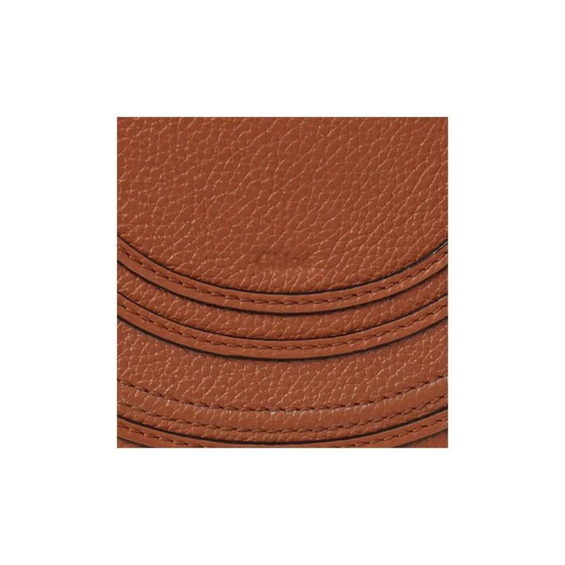 Chloe Marcie Raffia Design Grained Calfskin Saddle Bag Shoulder Bag Crossbody Bag Small Size Women's Beige/Brown-4