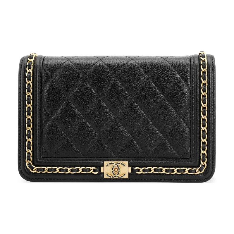 CHANEL 23P SS Grain Embossed Cow Leather Pochette, Shoulder Bag, Crossbody Bag Women's Black-0
