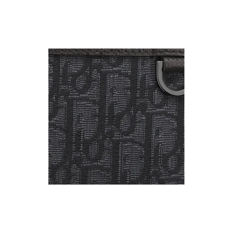 DIOR Oblique Printed Fabric Grain Embossed Cow Leather Handbag Shoulder Bag Crossbody Bag Mini Men's Black-5