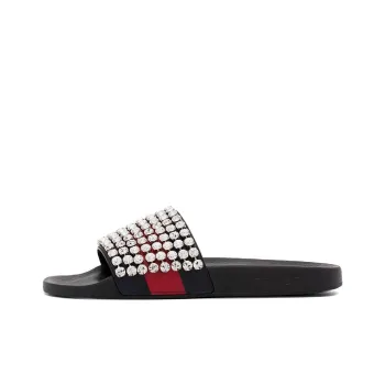 GUCCI Crystal Embellished Web Slide Black Blue Red Women's