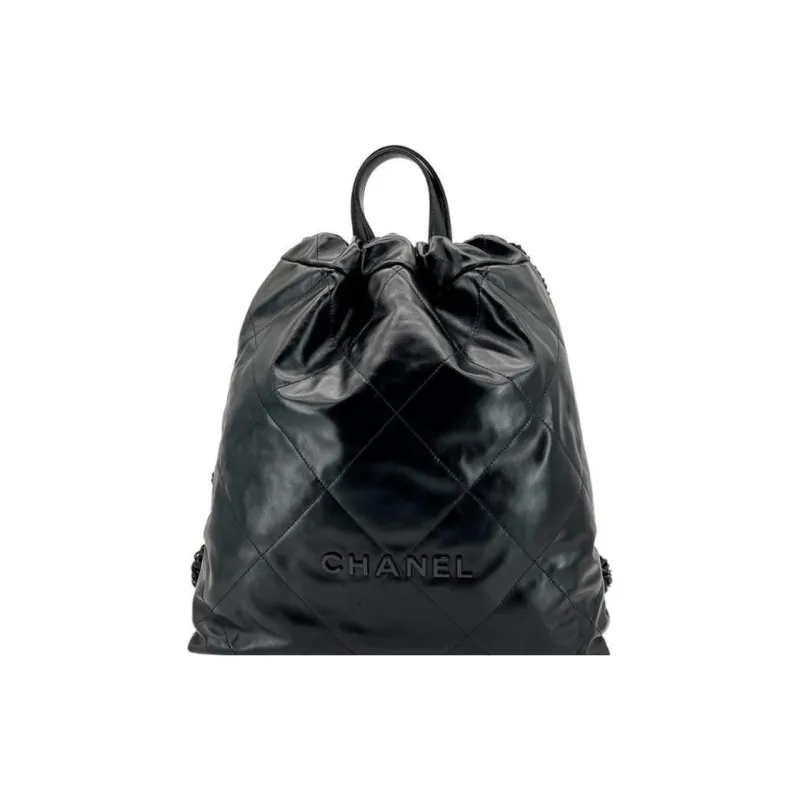 CHANEL 22Bag Shiny Calfskin Backpack Large Size Women's Black-1