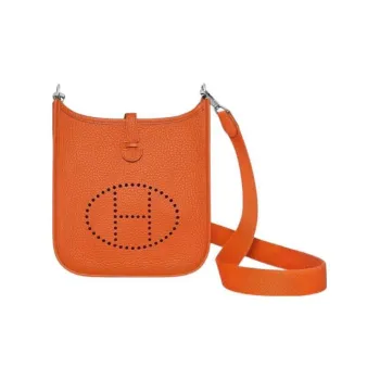 HERMES Evelyne Cow Leather Shoulder Bag Crossbody Bag Mini Women's Flame Orange